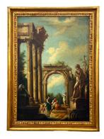 Italiaanse school (XIX) - Capriccio con rovine e personaggi, Antiek en Kunst