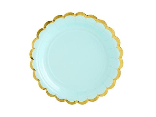 Mintgroene Bordjes Karton Goud 18cm 6st, Hobby en Vrije tijd, Feestartikelen, Nieuw, Verzenden