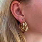 Triple oorringen zilver of gold plated - stainless steel, Verzenden, Nieuw, Zilver
