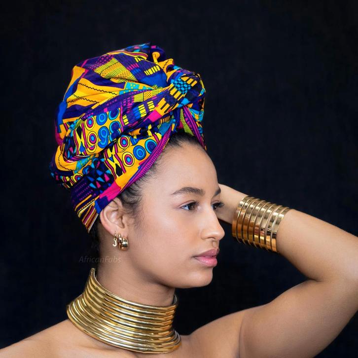 Afrikaanse Multicolor kente print hoofddoek - headwrap, Kleding | Dames, Hoeden en Petten, Nieuw, Ophalen of Verzenden