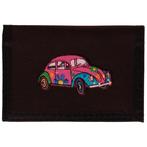 Portemonnee zwart 14x10cm - Kever Auto Flowerpower Roze&Blau, Ophalen of Verzenden, Nieuw