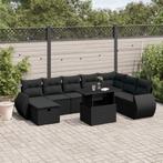 vidaXL 9-delige Loungeset met kussens poly rattan zwart, Tuin en Terras, Verzenden, Nieuw, Rotan, Loungeset