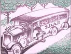 Bus van de SDAP afgebeeld op spotprent (lijst optie), Antiek en Kunst, Kunst | Litho's en Zeefdrukken, Verzenden