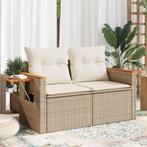 vidaXL Tuinbank 2-zits met kussens poly rattan beige, Verzenden, Nieuw, Rotan