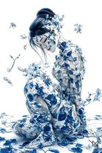 NYX - Métamorphose Geisha - Porcelaine Bleu Blanc, Antiek en Kunst, Kunst | Designobjecten