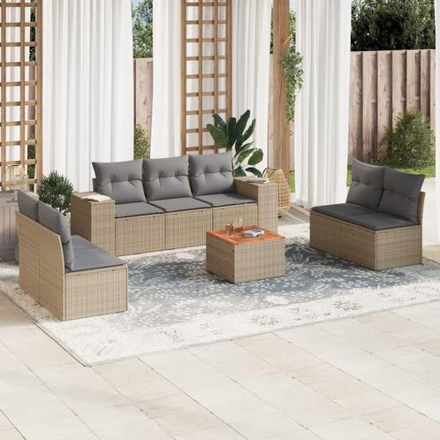 vidaXL 8-delige Loungeset met kussens poly rattan beige, Tuin en Terras, Tuinsets en Loungesets, Loungeset, Nieuw, 8 zitplaatsen