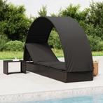vidaXL Ligbed met rond dak 211x57x140 cm poly rattan zwart, Verzenden, Nieuw