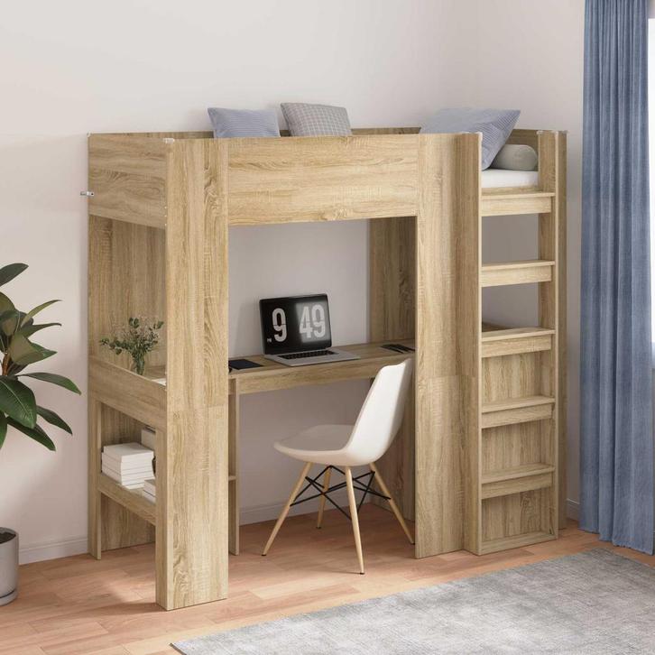 vidaXL Loft Bedframe met Bureau Sonoma Eiken 75 x 190 cm, Huis en Inrichting, Slaapkamer | Bedden, Bruin, Nieuw, Hout, Verzenden