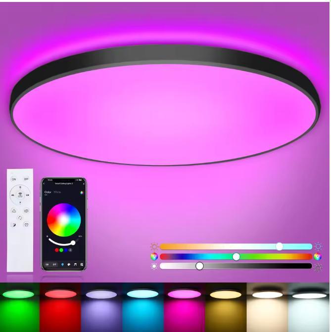 Slimme LED Plafondlamp Ø30cm – 24W RGB met App en Remote, Huis en Inrichting, Lampen | Plafondlampen, Nieuw, Verzenden