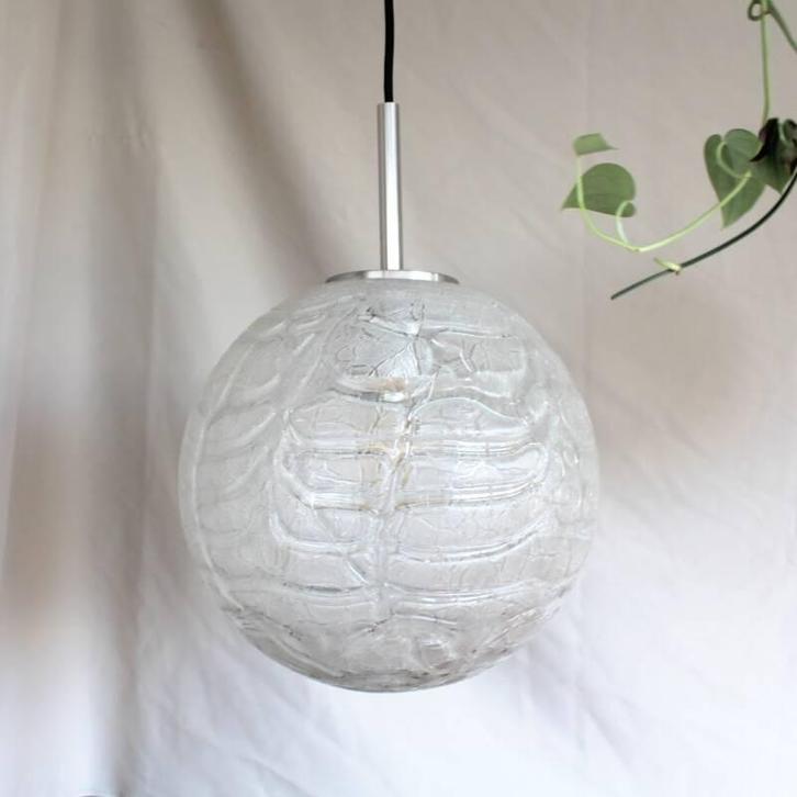Vintage DORIA hanglamp - iceglass L, Huis en Inrichting, Lampen | Hanglampen, Zo goed als nieuw, Glas, Metaal