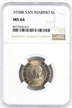 San Marino. 5 Lire 1938 - NGC MS64