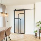 Stalen Schuifdeur - Zwart - 4 Vlaks rond - Mat glas, Doe-het-zelf en Verbouw, Kozijnen en Schuifpuien, 75 tot 150 cm, Nieuw, 150 tot 225 cm
