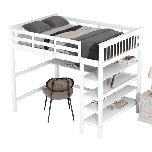 Merax Tweepersoonsbed Hoogslaper 140x200 cm - Bed - Wit, Huis en Inrichting, Slaapkamer | Bedden, 140 cm, 200 cm, Wit, Tweepersoons