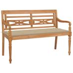 vidaXL Bank Batavia met beige kussen 120 cm massief teakhout, Tuin en Terras, Tuinbanken, Verzenden, Nieuw, Teakhout