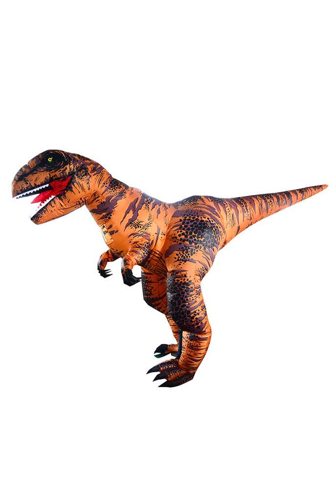 KIMU® Opblaas Kostuum Velociraptor Bruin Opblaasbaar Pak Din, Kleding | Heren, Carnavalskleding en Feestkleding, Kleding, Nieuw