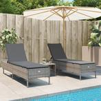vidaXL Ligstoelen 2 st met kussens poly rattan grijs, Tuin en Terras, Ligbedden, Verzenden, Nieuw