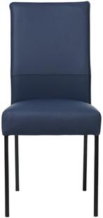Blauwe leren moderne eetkamerstoel - poot vierkant zwart - H, Huis en Inrichting, Stoelen, Overige kleuren, Nieuw, Leer, Ophalen of Verzenden
