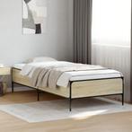 vidaXL Bedframe bewerkt hout en metaal sonoma eikenkleurig, Huis en Inrichting, 90 cm, Eenpersoons, Bruin, Verzenden