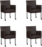Set van 4 Donkerbruine leren moderne kuipstoel - poot rond z, Huis en Inrichting, Stoelen, Overige kleuren, Nieuw, Leer, Ophalen of Verzenden