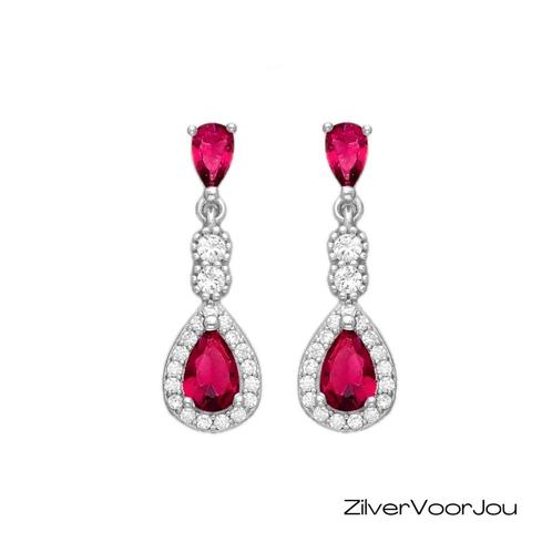 Zilveren robijn rode oorhangers, Sieraden, Tassen en Uiterlijk, Oorbellen, Nieuw, Verzenden