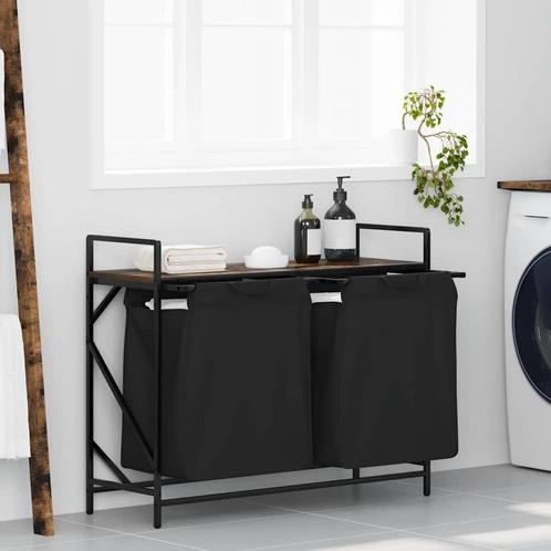 vidaXL Wasmand 2 vakken met plank gerookt eikenkleurig, Tuin en Terras, Droogmolens en Wasrekken, Nieuw, Verzenden