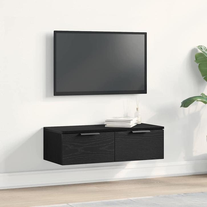 vidaXL Wandkast met lade Zwart eiken 68 x 30 x 20 cm Bewerkt, Huis en Inrichting, Kasten | Overige, Nieuw, Verzenden