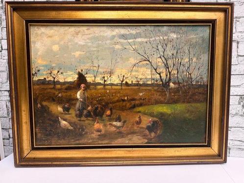 Augusto Sezanne (1856-1935) - La giovane guardiana, Antiek en Kunst, Kunst | Schilderijen | Klassiek