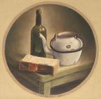 Theo Voorzaat, ‘Stilleven met fles, boek en witte ketel’