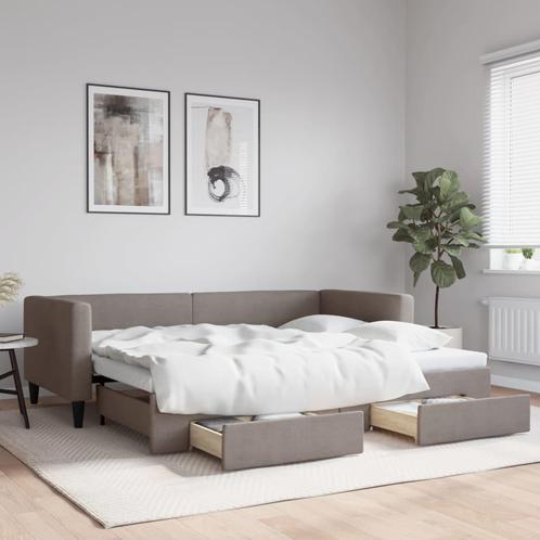 vidaXL Slaapbank met onderschuifbed en lades 90x200 cm stof, Huis en Inrichting, Slaapkamer | Bedden, 90 cm, 200 cm, Eenpersoons