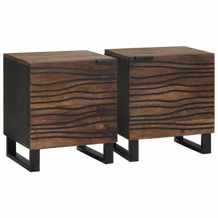 vidaXL Nachtkastje 2 pcs Walnotenhout 40 x 33 x 46 cm, Huis en Inrichting, Slaapkamer | Nachtkastjes, Nieuw, Minder dan 45 cm