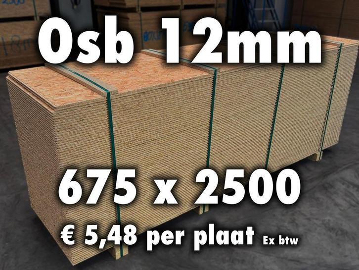 OSB 3 platen 12 mm 675x2500 – rondom mes en groef, Doe-het-zelf en Verbouw, Platen en Panelen, Minder dan 20 mm, Nieuw, Overige materialen