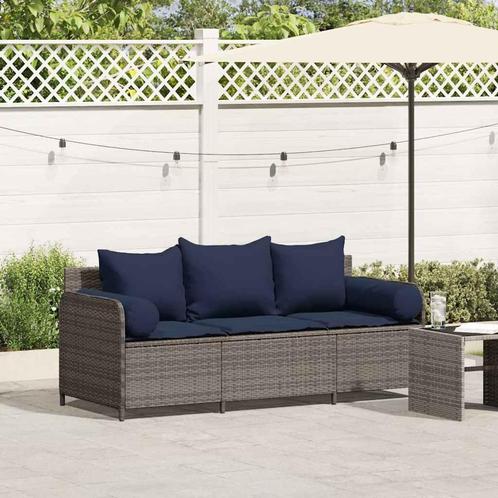 vidaXL Tuinbank 3-zits met kussens poly rattan grijs, Tuin en Terras, Tuinsets en Loungesets, Nieuw, Rotan, Verzenden