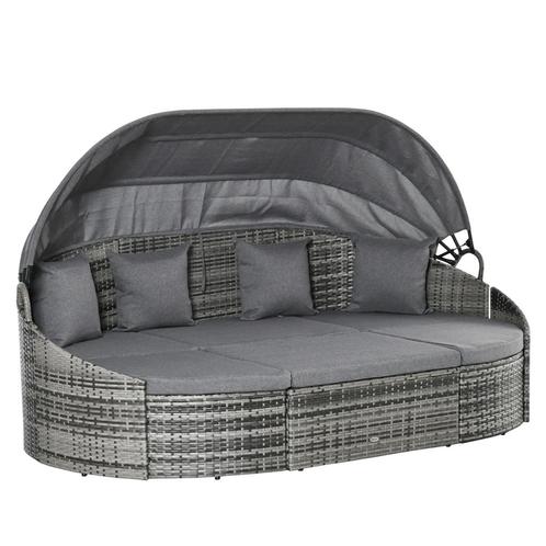 TRUUSK Rattan Zonne-eiland 4-delig Met Zonnedak En Zitgroep,, Tuin en Terras, Tuinsets en Loungesets, Nieuw, Verzenden