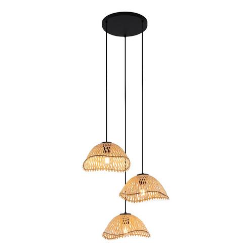 Bohemian hanglamp zwart met bamboe 3-lichts - Lily, Huis en Inrichting, Lampen | Hanglampen, Nieuw, 75 cm of meer