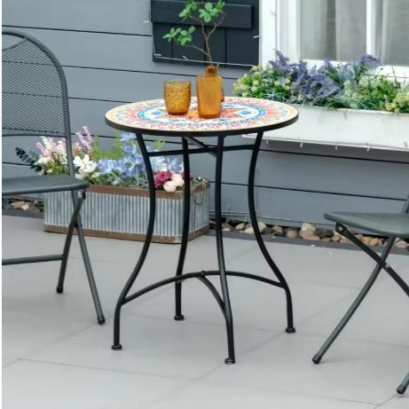 Ronde Mozaïek Bistrotafel Ø60 – Keramiek en Metaal Buiten, Tuin en Terras, Tuintafels, Nieuw, Verzenden