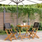 vidaXL 3-delige Bistroset poly rattan en massief hout zwart, Tuin en Terras, Tuinsets en Loungesets, Verzenden, Nieuw, Hardhout