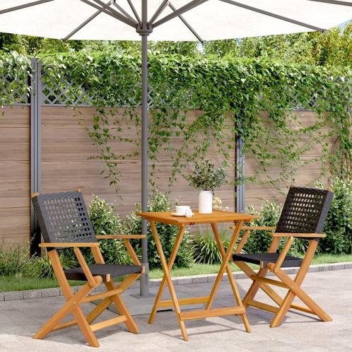 vidaXL 3-delige Bistroset poly rattan en massief hout zwart, Tuin en Terras, Tuinsets en Loungesets, Nieuw, Hardhout, Verzenden