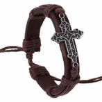 Fako Bijoux® - Armband - Leder - Kruis Retro - Bruin, Sieraden, Tassen en Uiterlijk, Armbanden, Verzenden, Nieuw