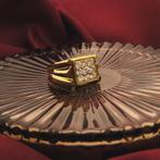 Gouden zegelring met zirconia (herenring, heren sieraden), Gebruikt, Overige kleuren, 19 tot 20, Heer