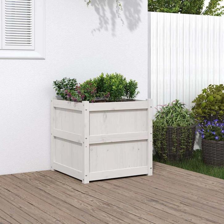 vidaXL Plantenbak 60x60x60 cm massief grenenhout wit, Tuin en Terras, Bloembakken en Plantenbakken, 60 tot 100 cm, Nieuw, Hout