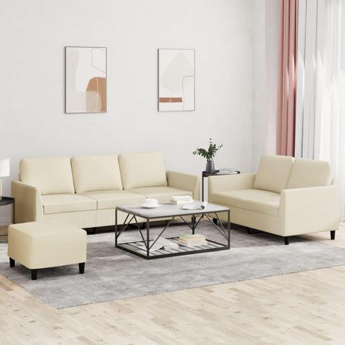 vidaXL 3-delige Loungeset met kussens kunstleer crème, Huis en Inrichting, Banken | Bankstellen, Nieuw, 200 tot 250 cm, Leer, Vierpersoons of meer