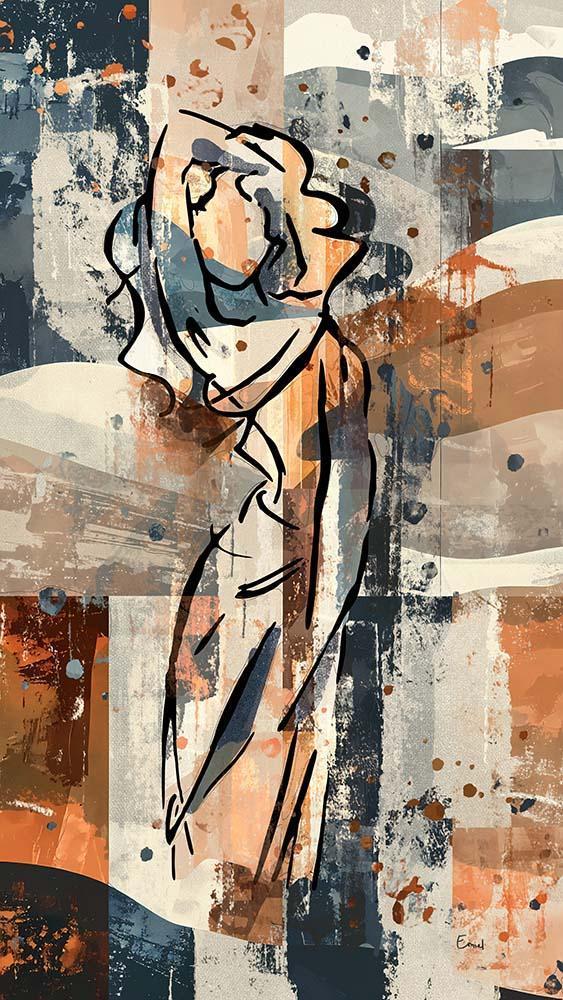 Semi abstract - terracotta blauw en zandkleur - gesture, Antiek en Kunst, Kunst | Schilderijen | Modern, Verzenden