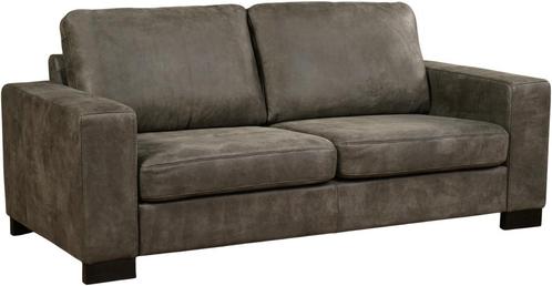 Donkergrijze leren moderne 2.5-zitsbank - poot hout bruin -, Huis en Inrichting, Banken | Bankstellen, 200 tot 250 cm, 75 tot 100 cm
