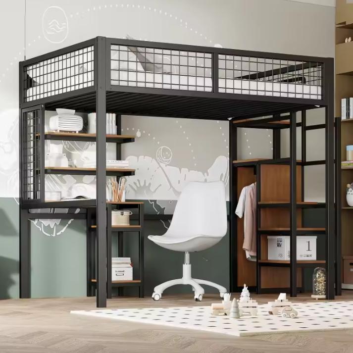 Metalen kinder loftbed met bureau en kast 90x200 / 140x200, Huis en Inrichting, Slaapkamer | Stapelbedden en Hoogslapers, Nieuw