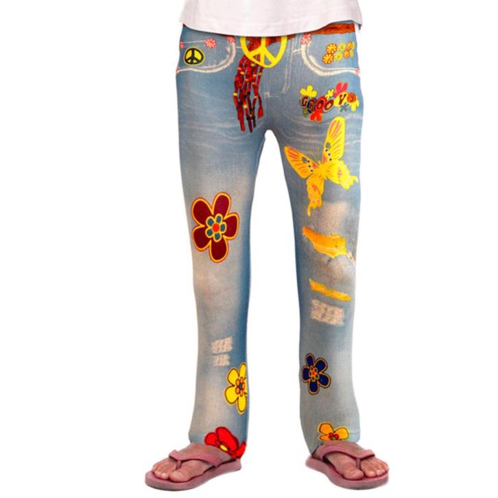 Jeans kinder legging Flower power - Leggings, Hobby en Vrije tijd, Feestartikelen, Ophalen of Verzenden