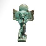 Oude Egypte, late periode Faience Amulet van de knielende, Antiek en Kunst