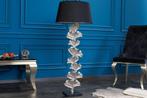 Design vloerlamp GINKGO 122cm zwarte stoffen kap zilveren, Huis en Inrichting, Lampen | Vloerlampen, Ophalen of Verzenden, Nieuw