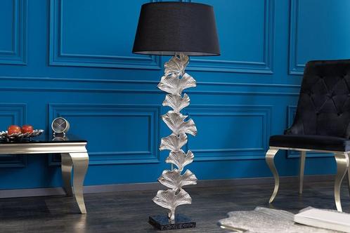 Design vloerlamp GINKGO 122cm zwarte stoffen kap zilveren, Huis en Inrichting, Lampen | Vloerlampen, Ophalen of Verzenden