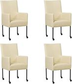 Set van 4 Crème leren moderne eetkamerstoelen - poot rond zw, Nieuw, Leer, Ophalen of Verzenden, Vier