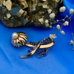 18 Krt. Vintage gouden broche met parel en saffier (parels), Sieraden, Tassen en Uiterlijk, Broches, Gebruikt, Overige kleuren